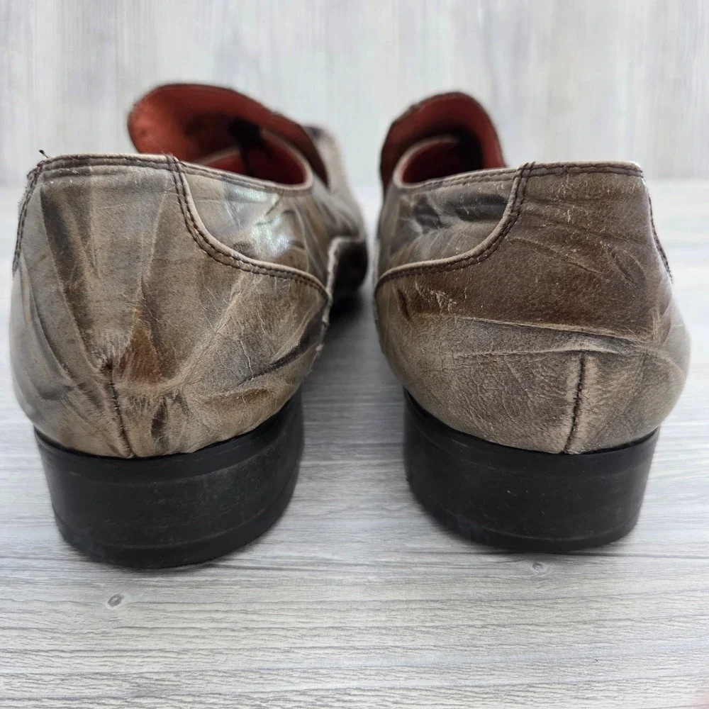 Robert Wayne Jacob Loafers Brown Snakeskin Embossed Square Toe Mens 7